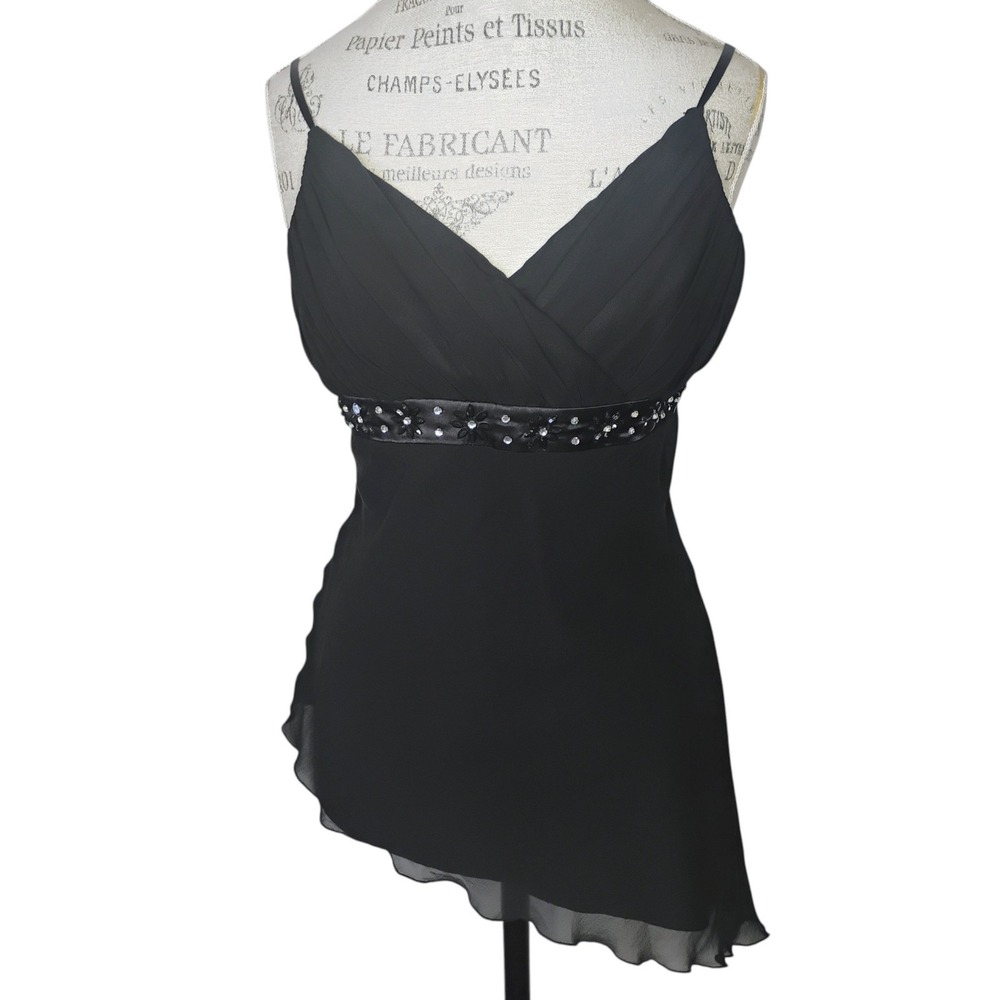 Spenser Jeremy Silk Babydoll Tank Top Womens Med Black Asymmetric Whimsigoth Y2K